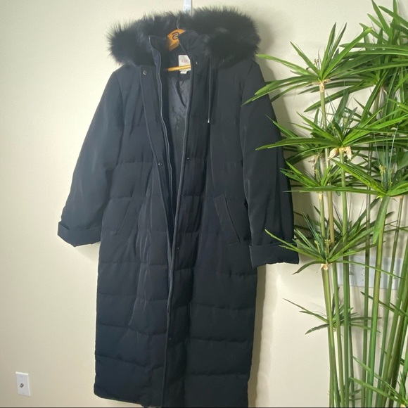 Anne Klein || Fox Fur Trim Hooded Down Coat; Size XL - Picture 8 of 14
